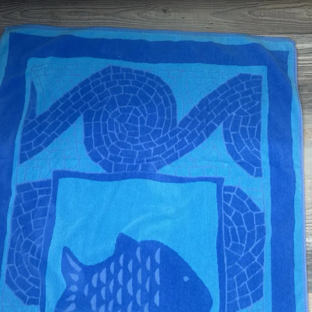 Vintage Palm Cove XL Beach Towel Fish Design Nautical 80s